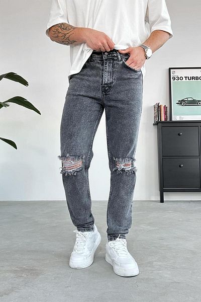 HAFKAGİYİM Dark Gray Ripped Regular Trousers