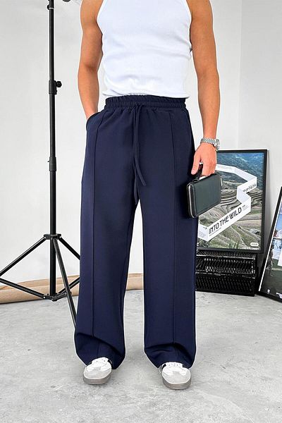 HAFKAGİYİM Navy Blue Baggy Fabric Trousers with Elastic Waist
