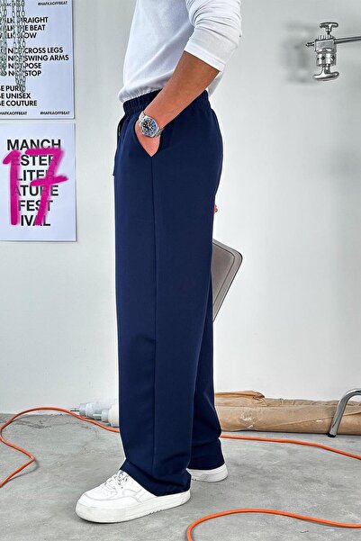 HAFKAGİYİM Lacivert Basic Beli Lastikli Baggy Kumaş Pantolon