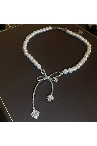 Choice 1 قلادة من اللؤلؤ وأحجار الراين للنساء، سلسلة الترقوة الفاخرة الخفيفة ...