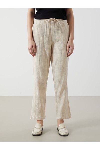 LC Waikiki Lcw Comfort Beige Women's Elastic Waist Textured Trousers