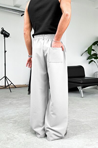 HAFKAGİYİM Gri Çimalı Beli Lastikli Baggy Kumaş Pantolon