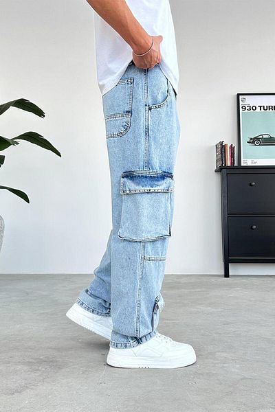 HAFKAGİYİM Φαρδύ παντελόνι με διπλή τσέπη Ice Blue Design