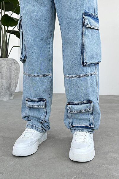 HAFKAGİYİM Блакитні дизайнерські баггі-штани з двома кишенями