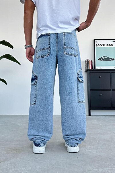 HAFKAGİYİM Ткані блакитні баггі-штани з кишенями та переднім дизайном