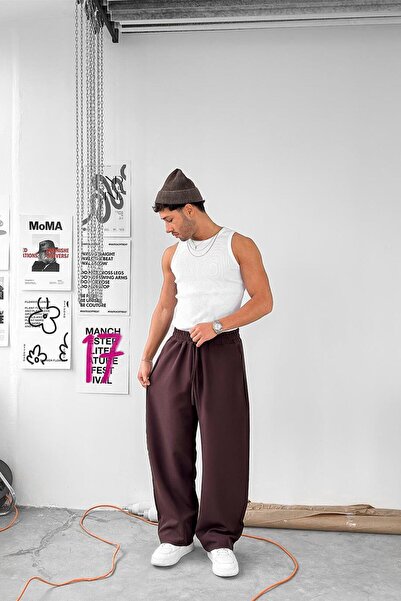 HAFKAGİYİM Kahverengi Basic Beli Lastikli Baggy Kumaş Pantolon