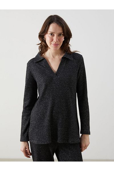 LC Waikiki Lcw Comfort Anthracite Polo Neck Shiny Look Women's T-Shirt