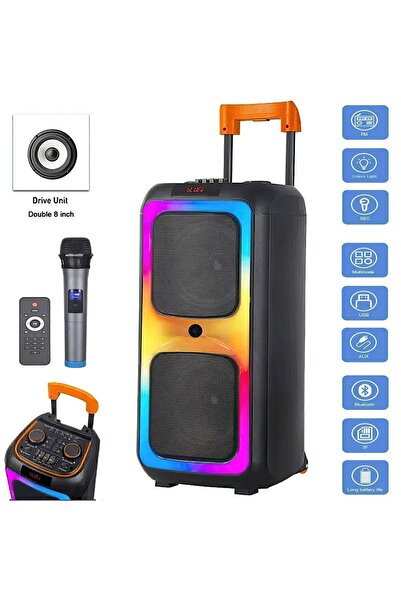 Genel Markalar Siyah Ultra Güçlü Kaliteli Profosyonel Bt Hoparlör-(TAŞINABİLİR ANTASTİK RENKLİ IŞIKLI)