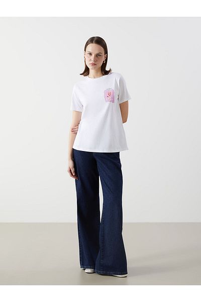 LC Waikiki Lcw Comfort White Crew Neck Printed Women's T-Shirt