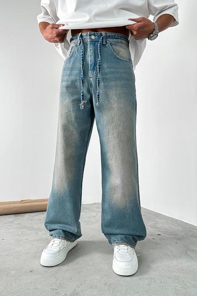 HAFKAGİYİM Αντίκα μπλε ζωσμένο Basic Extra Loose φαρδύ παντελόνι