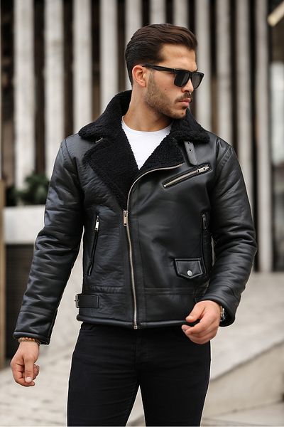 Jaglion Men's North Black Napa Leather Full Fur Inside Slim Fit Coat & Jacket