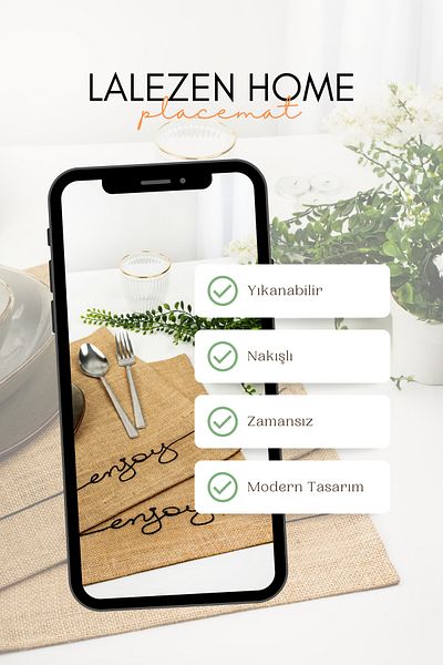 LALEZEN HOME 2 броя бродирани чинии за презентация на маса с размери 45x35 ENJOY бродирано дъно и услуга за проследяване на размери