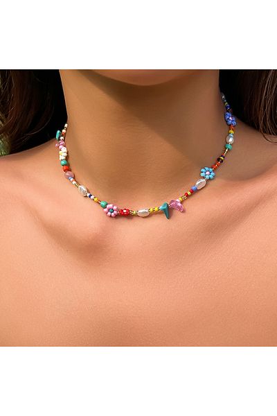 Choice C05799 Salircon Boho Multicolor Handwoven Seed Beads Beaded Flower Choker Trend Y2K Imitation Pearl