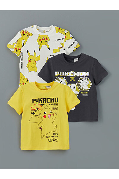 LC Waikiki تي شيرت للأولاد مطبوع برقبة دائرية بيكاتشو مكون من 3 قطع