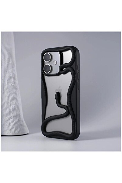 Zebana Apple iPhone 16 Uyumlu Kılıf Zebana 3D Snake Silikon Kılıf Siyah