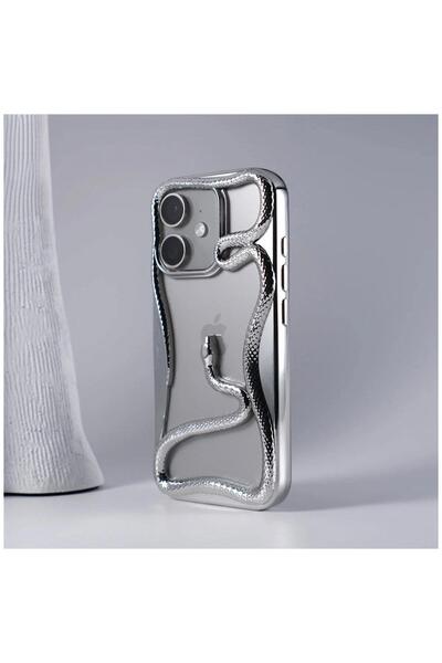 Zebana Apple iPhone 12 Uyumlu Kılıf Zebana 3D Snake Silikon Kılıf Gri