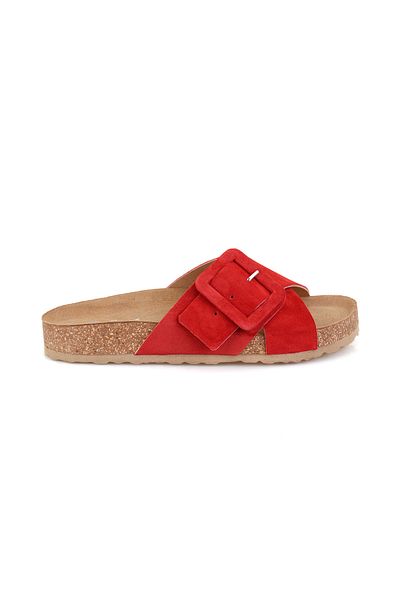 Desa Women's Red Adjustable Buckle Suede Leather Slippers
