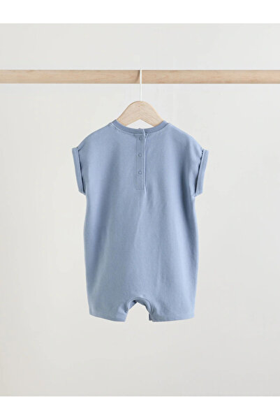 Next Baby 100% Organic Cotton Cream / Blue Crew Neck 3-Piece Sleeping Bag Romper Set Alye52197