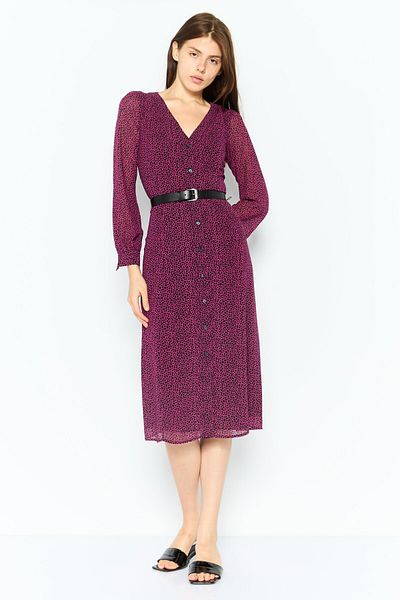 Michael Kors Women Allover Print Belted Midi Casual Dress, Purple