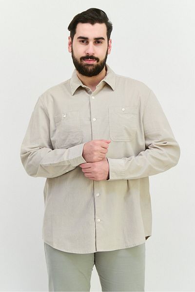 Perry Ellis Men Regular Fit Long Sleeve Textured Casual Shirt, Beige
