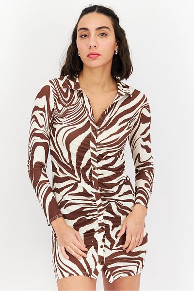 New Look Women Zebra Print Mini Casual Dress, Beige