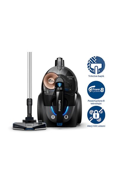 Philips Premium Marathon Daily 900 W PowerCyclone 8 Alerji Kilit Sistemi Torb...