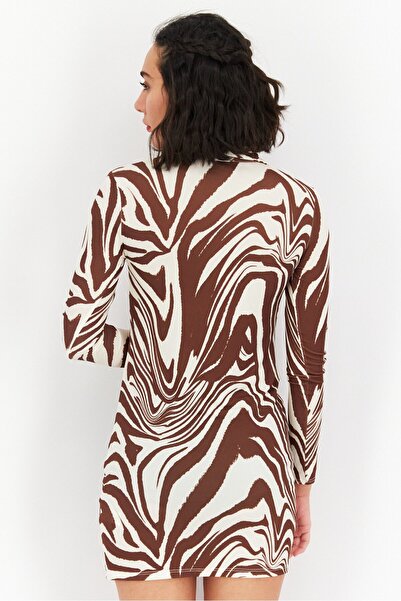 New Look Women Zebra Print Mini Casual Dress, Beige