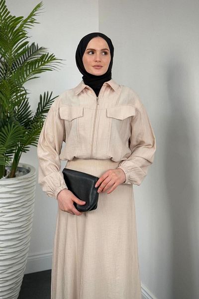 MERVEN AKYÜZ Σετ φούστας με φερμουάρ Barnaby Cream Color Cotton Voile