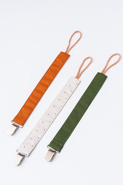 MyVera Tan - Mink Polka Dot - Khaki Pacifier Strap Set - 3-Piece Pacifier Chain Set
