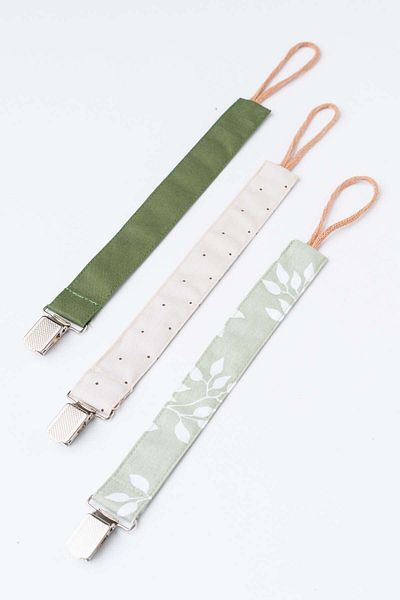 MyVera Khaki - Mink Polka Dot - Green Leaf Pacifier Strap Set - 3-Piece Pacifier Chain Set