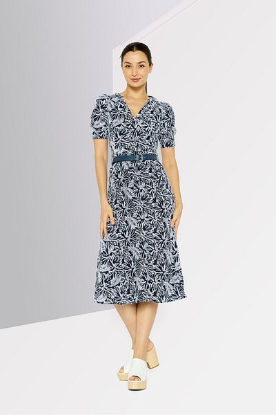 Michael Kors Women Embroidered Belted Midi Dress, Navy