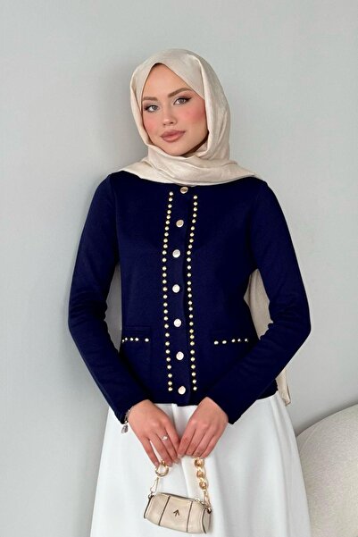 Şulemoda Giyim Μπλε ναυτικό ζακέτα Almira Mercerized