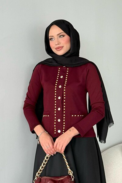 Şulemoda Giyim Μπορντό ζακέτα Mercerized Almira