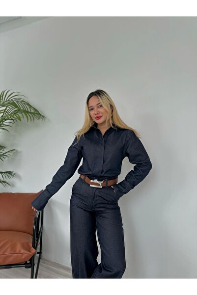 ky butikkk Kadın Denim Gömlek Mavi