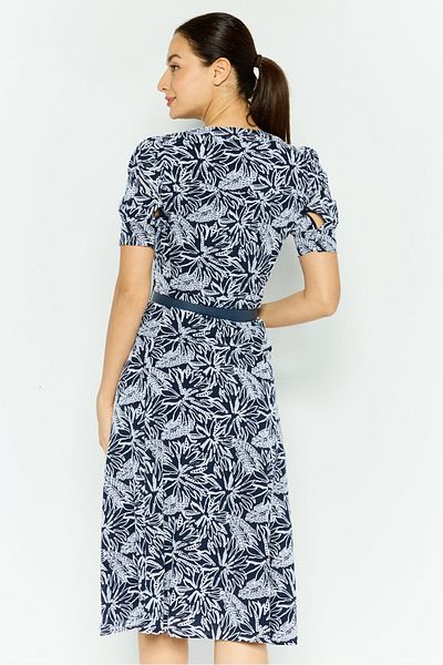 Michael Kors Women Embroidered Belted Midi Dress, Navy