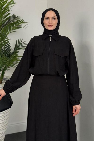 MERVEN AKYÜZ Barnaby Zippered Cotton Voile Skirt Set Black