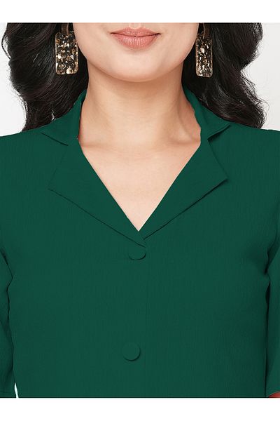 Mish By Styli Solid Puff Sleeve Blazer Top and Straight Fit Trouser Co-Ords
