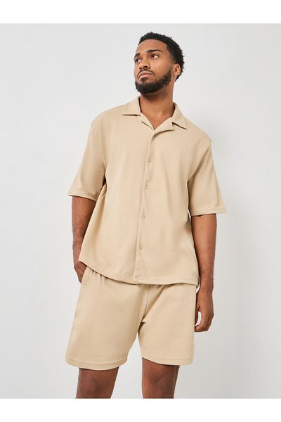 Styli Solid Revere Collar Shirt and Shorts Co-Ord Set