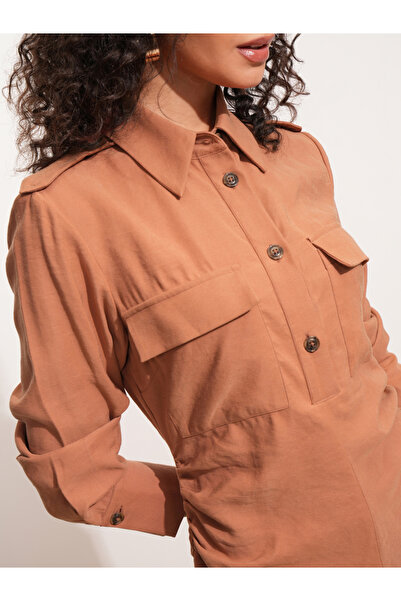 Tokyo Talkies By Styli Solid Collared Shirt Midi Dress with Front Slit Detail