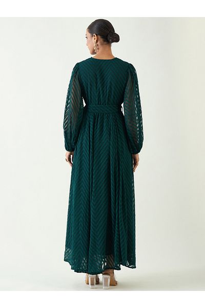 Femmella By Styli Chevron Dobby Wrap Maxi Dress with Waist Tie Detail
