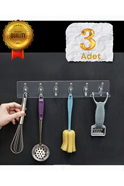 shop 3 Adet Kendinden Yapışkanlı Güçlü Şeffaf 5li  Kancalı Askılık - Kapı Ark...