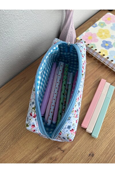 minyaturhayalim Minik çıtır çiçek mavi fermuarlı kalem kutusu kalemlik astarlıdır yıkanabilir ölçü 20-7-6cm