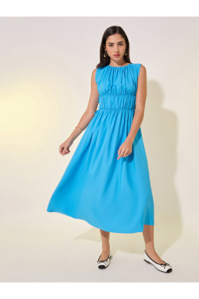 Take Two By Styli Waist Drawstring Sleeveless Midi Dress with Ruched Detail