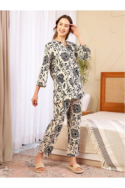 Sanskrutihomes By Styli All-Over Floral Print Cotton Tunic with Trousers Co-Ords