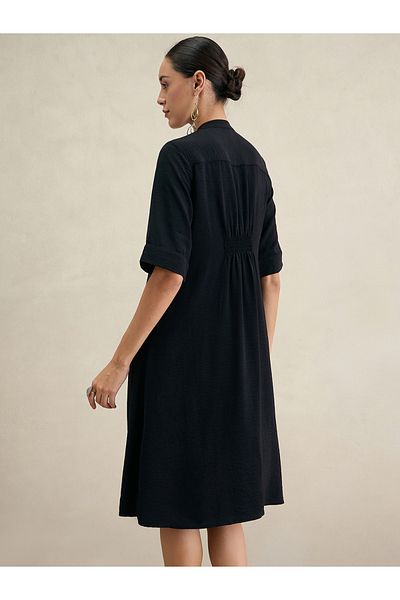 Femmella By Styli Solid Notch Neck Midi Dress with Side Slit