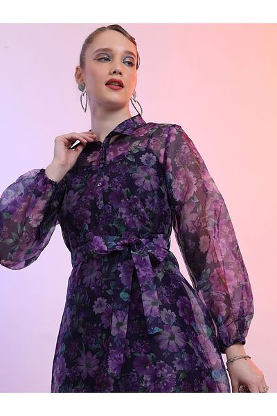 Tokyo Talkies By Styli All-Over Floral Print Collared Balloon Sleeve Mini Dress