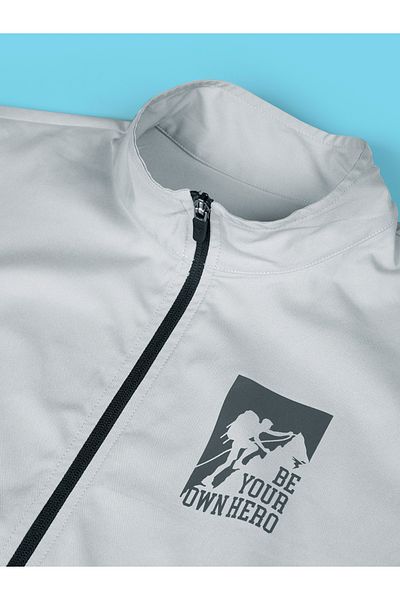 Technosport By Styli Graphic Print High Neck Jacket with Zipper Detail