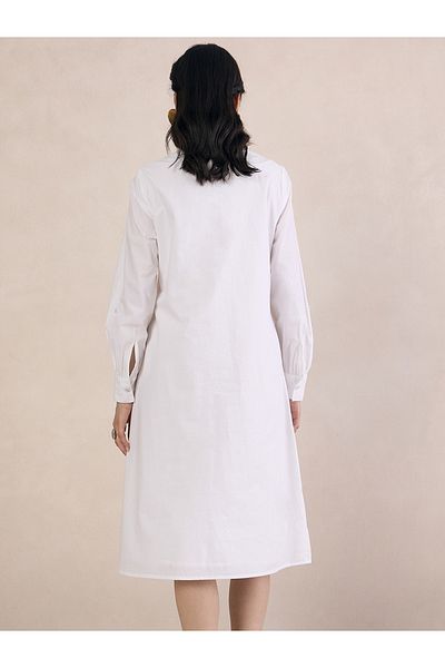 Femmella By Styli Solid Collared Midi Shirt Dress with Lace Trim Detail