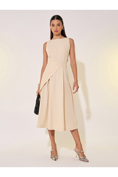 Styli فستان ميدي ملفوف بدون أكمام بفتحة رقبة على شكل قارب