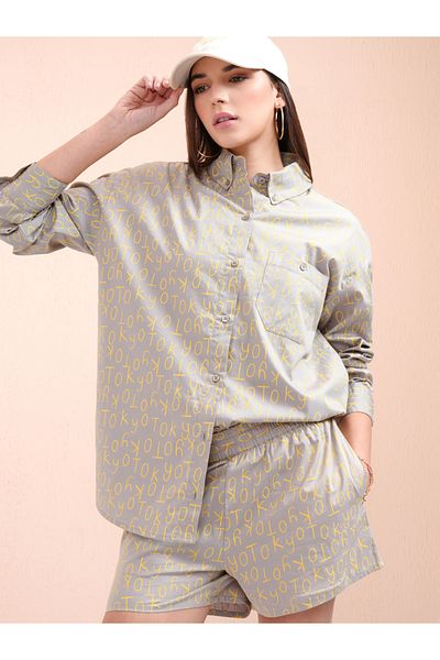 Tokyo Talkies By Styli All-Over Print Collared Shirt with Mid Rise Shorts Co-Ords